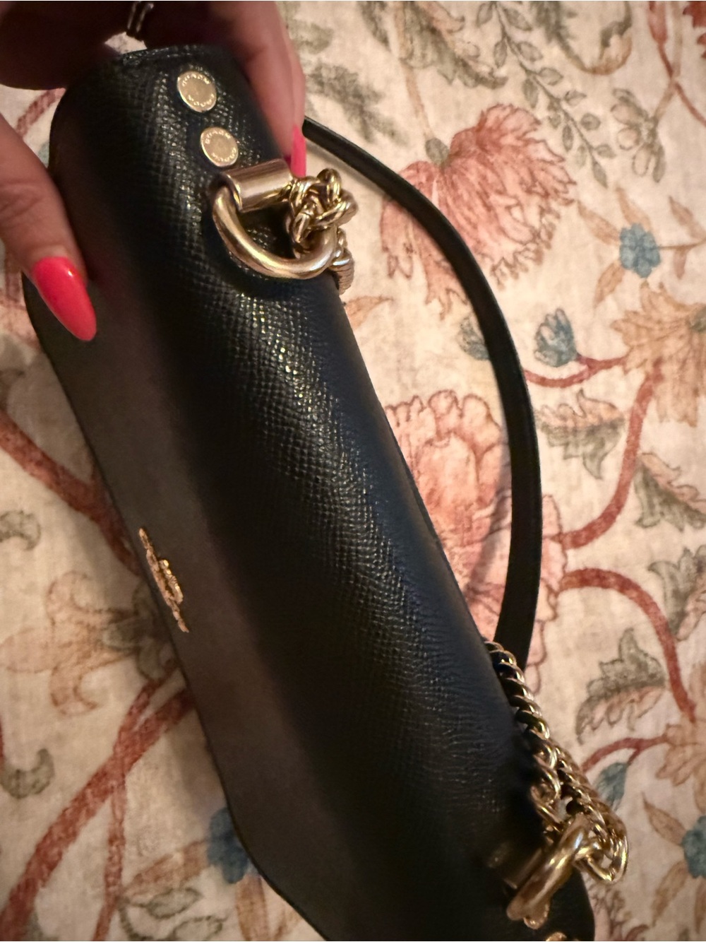 Coach Black Leather and Signature Canvas Chain Crossbody with Gold Hardware - Picture 6 of 16